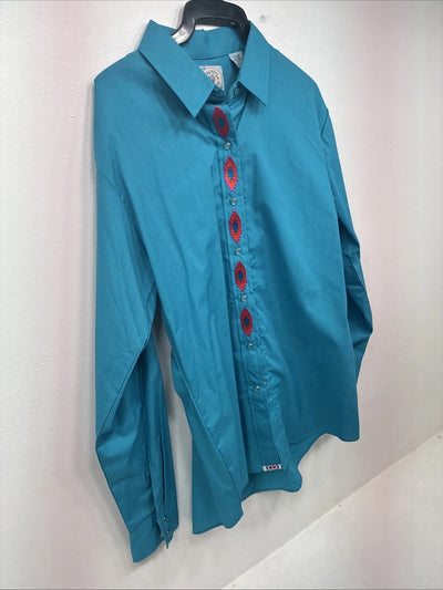 New Women’s Country Charmers Teal Long Sleeve Pearl Snap Large GG-1