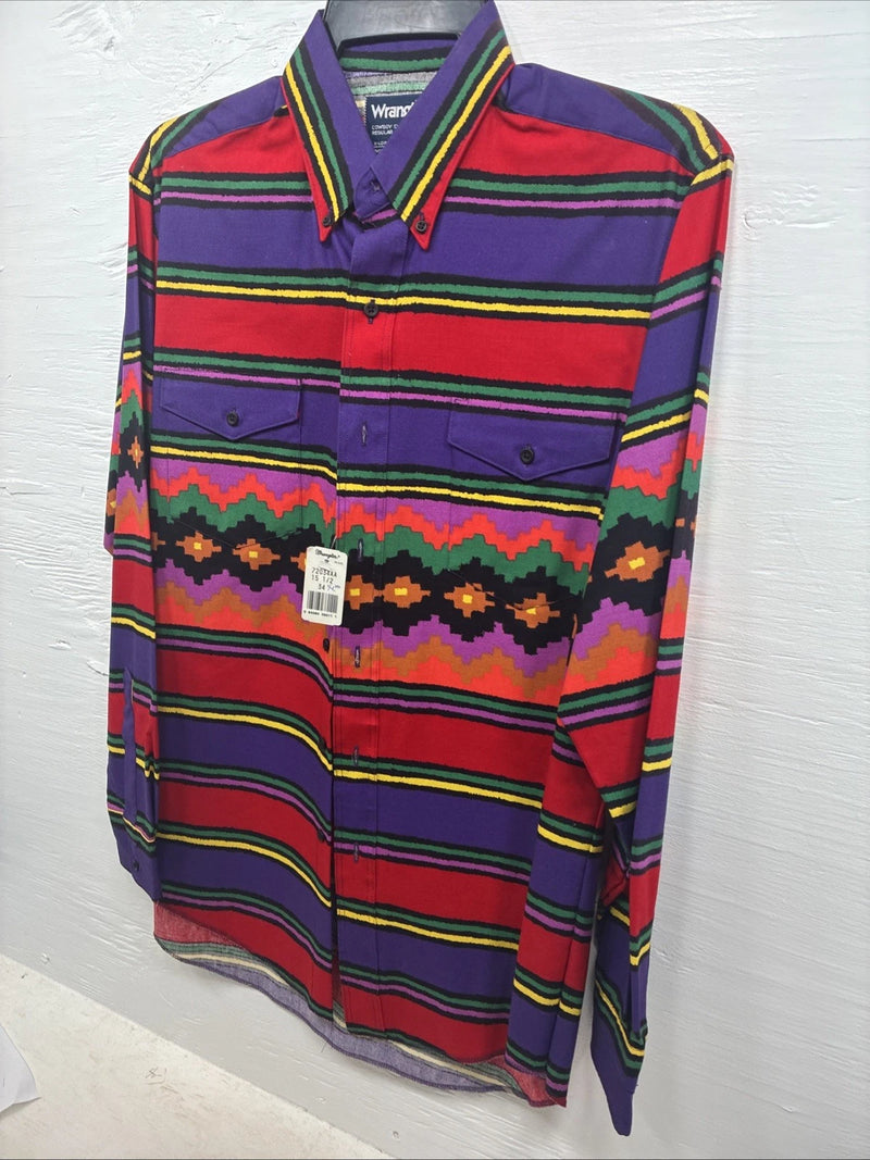 New Men’s Wrangler Multicolor Stripe Long Sleeve Pearl Snap 15.5 Medium DD-3