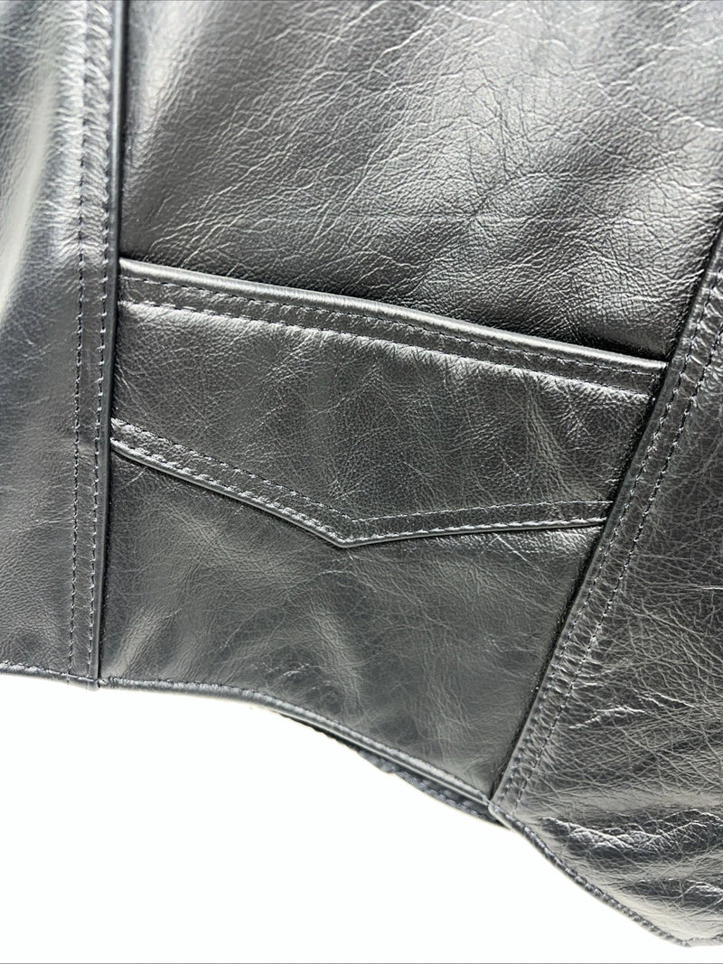 New Men’s Black Western Express Leather Biker Vest XL Q-603
