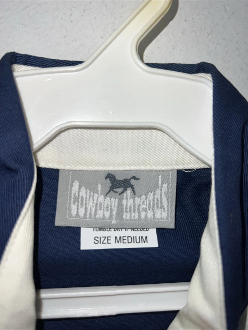 New Mens Navy White Cowboy Threads Button Up Long Sleeve. Medium I-40