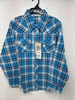 New Women’s Cumberland Blue Plaid Long Sleeve Pearl Snap XL GG-63