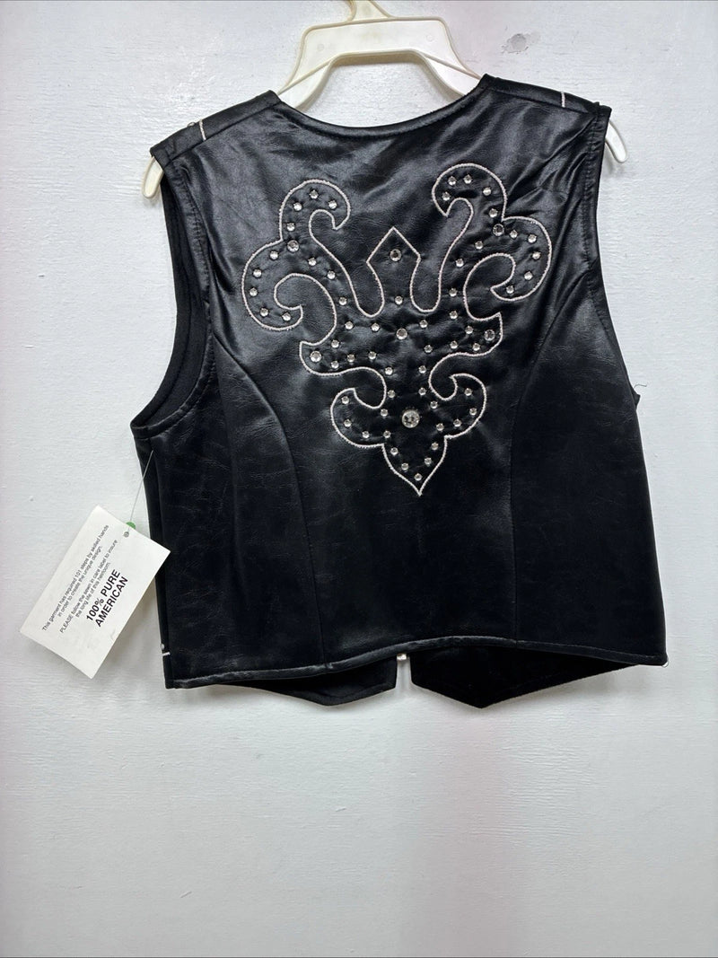 New Women’s 1848 RanchWear Black Rhinestone Sleeveless Vest Zip Up Small YY-44