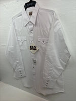 New Men’s ELY Cattleman White Simple Long Sleeve Pearl Snap 17 XL O-65