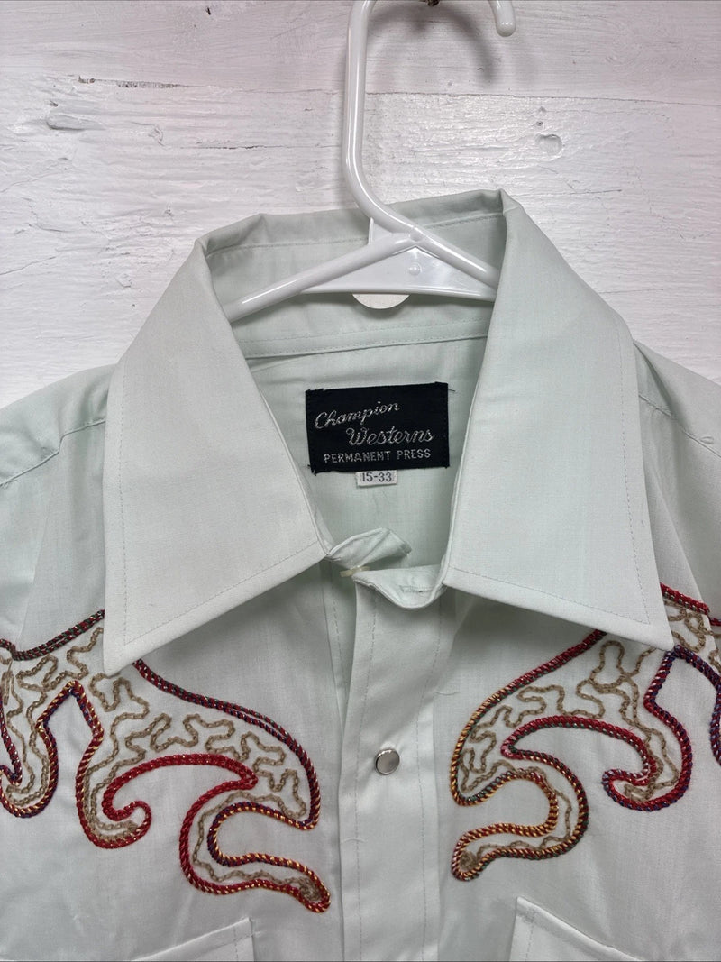 New Men’s Champion Western Mint Green Long Sleeve Pearl Snap 15 Medium M-62