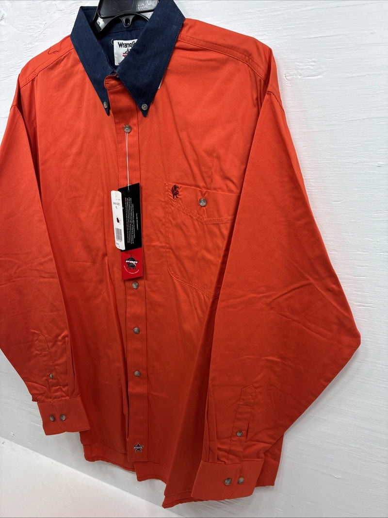 New Men’s Wrangler PBR Orange Long Sleeve Button Up XL J-27