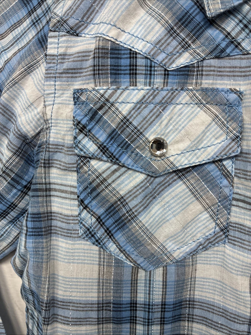 New Girls Cumberland Blue Plaid Long Sleeve Pearl Snap Size 1 YY-1