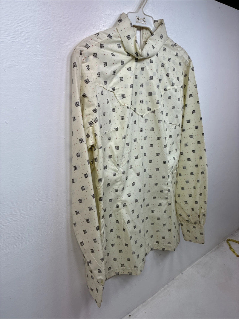 New Women’s Lady DJ Yellow Print Long Sleeve Zip Up Show Shirt Size 34 YY-110