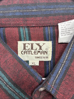 New Men’s ELY Cattleman Red Multicolor Stripe Long Sleeve Pearl Snap XL T-45