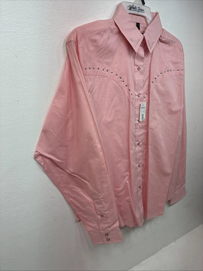 New Women’s White Horse Pink Gem Long Sleeve Pearl Snap Medium LL-60