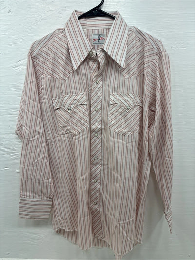 New Men’s Tem Tex Pink White Stripe Long Sleeve Pearl Snap 16 X 33 Large M-25