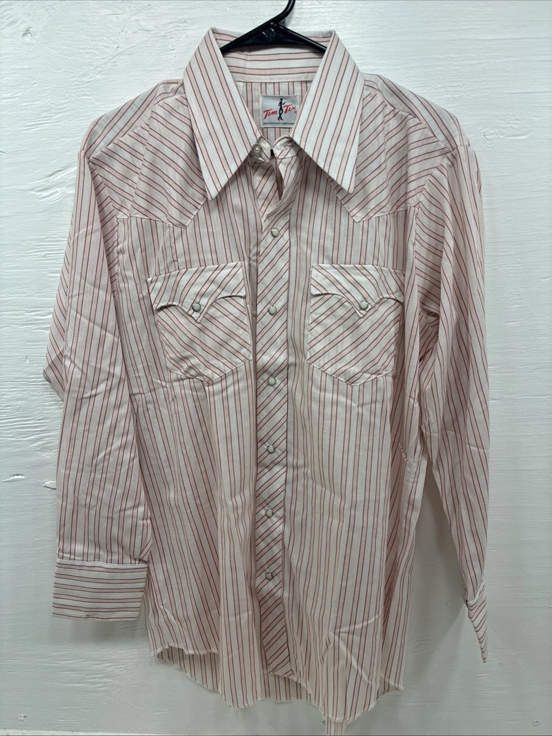 New Men’s Tem Tex Pink White Stripe Long Sleeve Pearl Snap 16 X 33 Large M-25