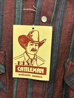 New Men’s ELY Cattleman Red Multicolor Stripe Long Sleeve Pearl Snap XL T-45