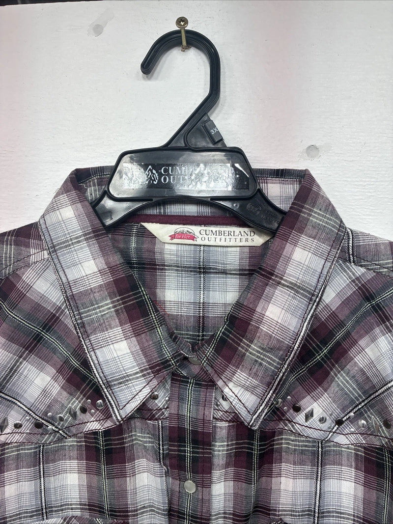 New Women’s Cumberland Purple Plaid Long Sleeve Pearl Snap Size 3X GG-11