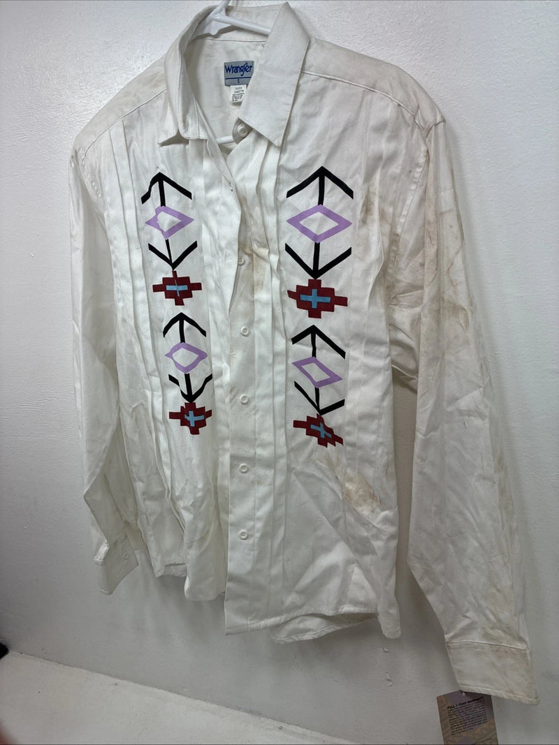 New Women’s Wrangler White Designed Long Sleeve Button Up Small TT-2