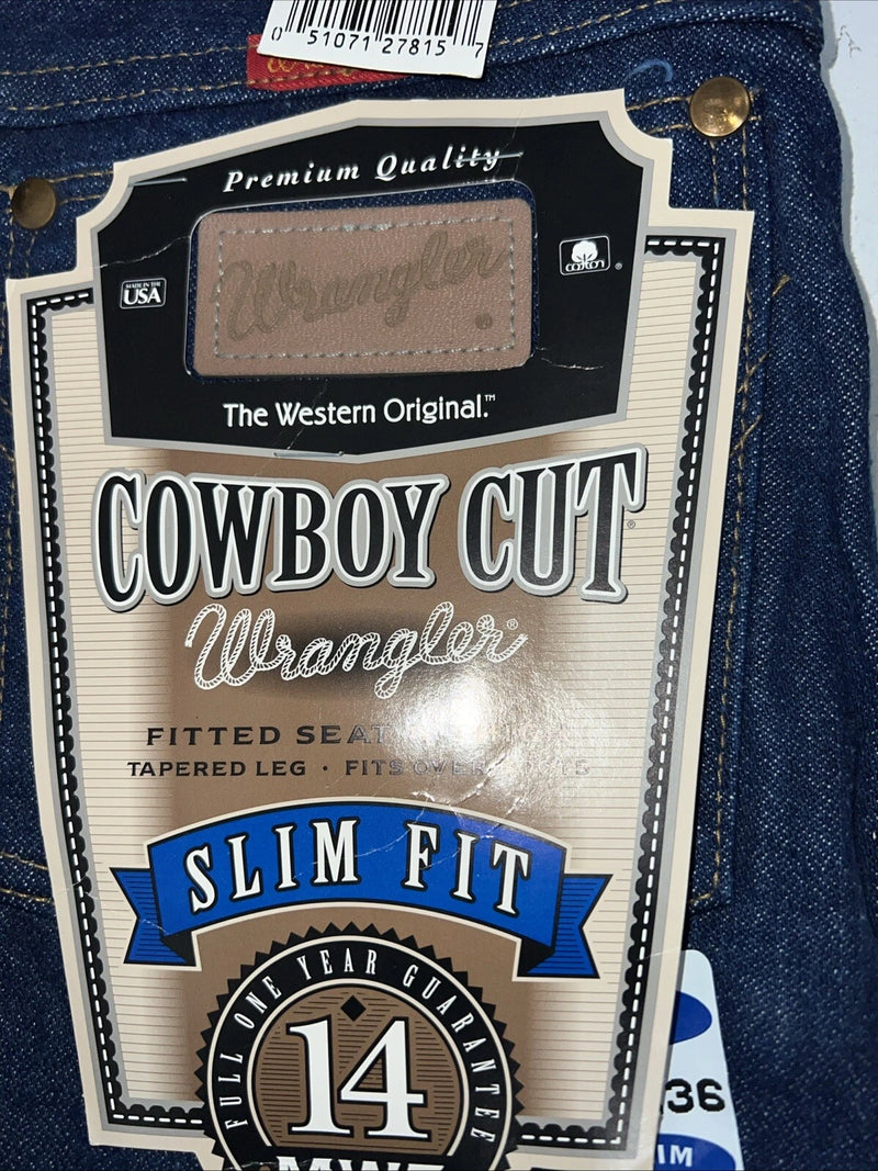 New Men’s Cowboy Cut Slim Fit Wrangler Denim Jeans. 11/36 F-34