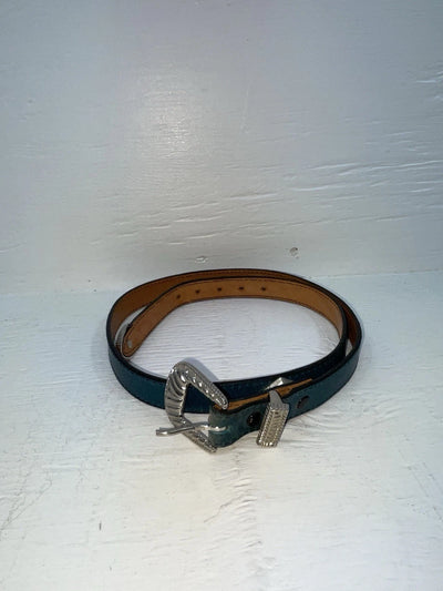 New Blue Genuine Leather Silver Pendent 32” Belt JJ-24