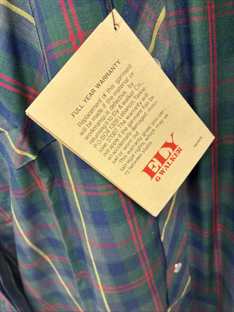 New Men’s ELY Plains Green Plaid Long Sleeve Pearl Snap 16.5 X 34 Large R-19