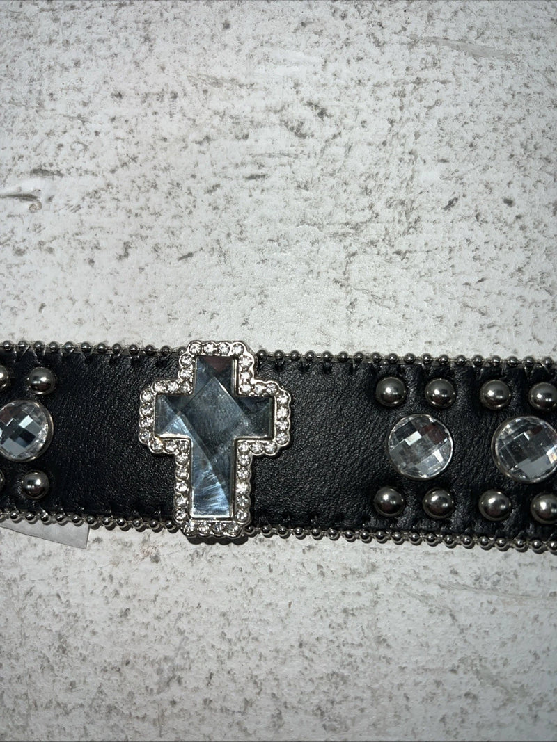 New Black Genuine Leather Blazin Roxx Cross Bling M Belt #N3510401 Z-1