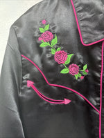 New Women’s Cumberland Black Floral Long Sleeve Pearl Snap Large KK-88