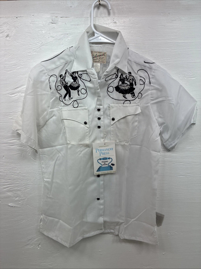 New Kids Rockmount White Black Design Short Sleeve Pearl Snap Size 32 CC-103