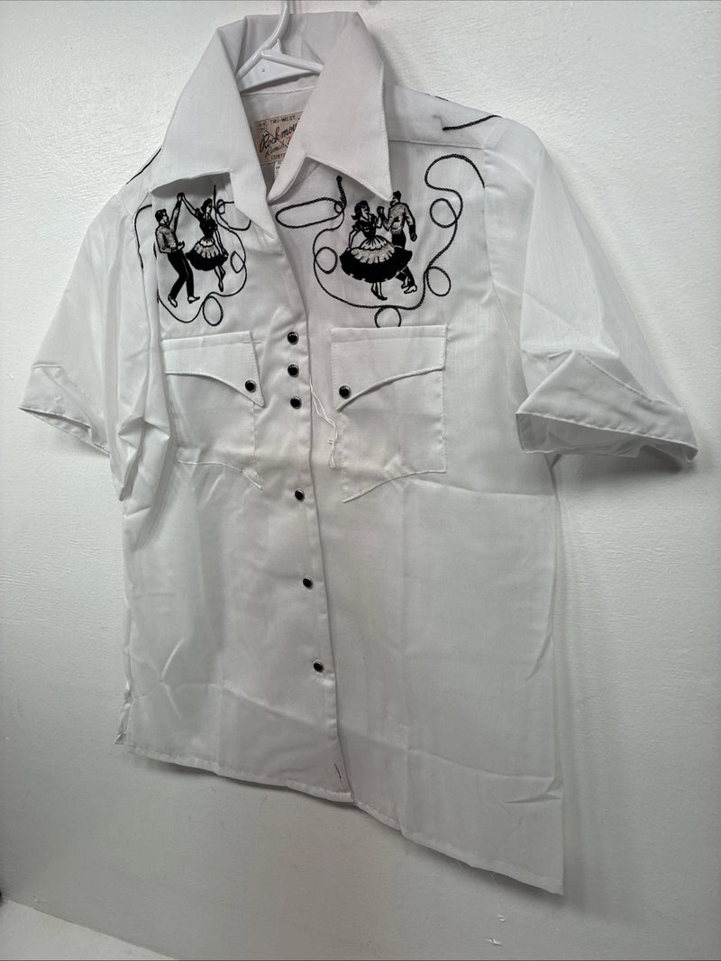 New Women’s Rockmount White Designed Short Sleeve Pearl Snap Size 32 DD-122