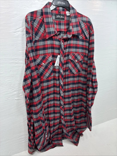 New Men’s White Horse Red Black Flannel Long Sleeve Pearl Snap 2XL H-37