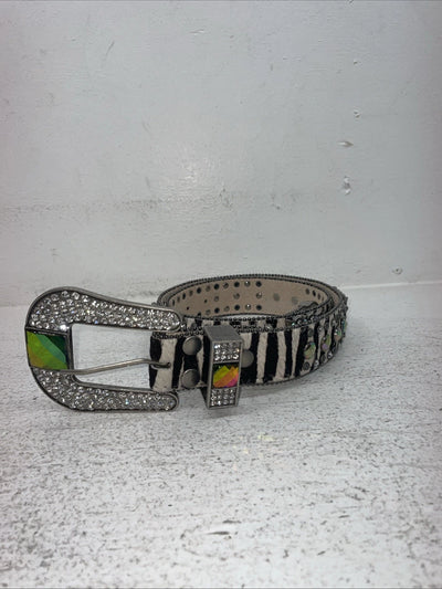 New Black And White Genuine Leather Nocona Rainbow Bling M Belt #N1330999 Z-27