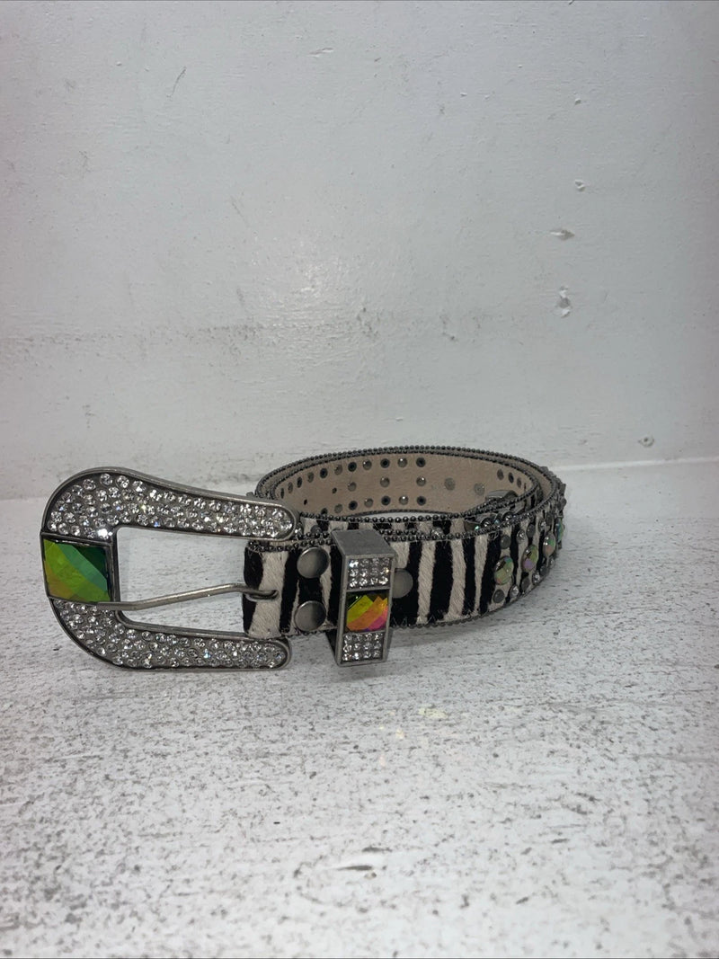 New Black And White Genuine Leather Nocona Rainbow Bling M Belt #N1330999 Z-27