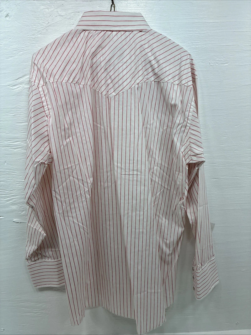 New Men’s Champion Western Red White Stripe Long Sleeve Pearl Snap 17.5 XL R-74