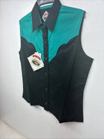 New Women’s Cumberland Blue Black Sleeveless Pearl Snap Medium YY-130