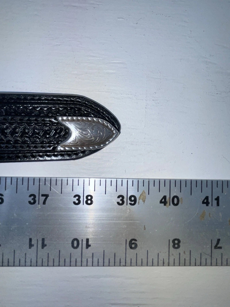 New Black Genuine Leather 3D Silver Pendent And Tooled 32” Belt #2030 JJ-4