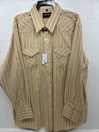 New Men’s White Horse Yellow Stripe Long Sleeve Pearl Snap 2XL H-27