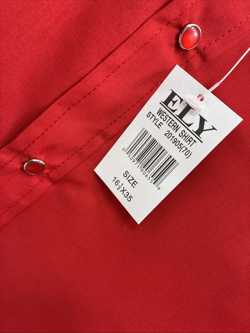 New Men’s ELY Cattleman Western Red Long Sleeve Pearl Snap 16.5 Large V-45