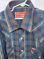 New Men’s ELY Plains Green Multicolor Plaid Long Sleeve Pearl Snap Large M-39