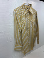 New Men’s Fenton Yellow White Stripe Long Sleeve Pearl Snap 16.5 Large V-114