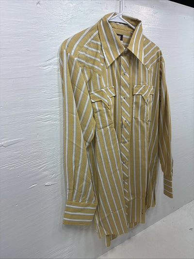 New Men’s Fenton Yellow White Stripe Long Sleeve Pearl Snap 16.5 Large V-114
