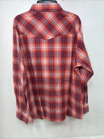 New Women’s Cumberland Pink orange Plaid Long Sleeve Pearl Snap XL GG-61
