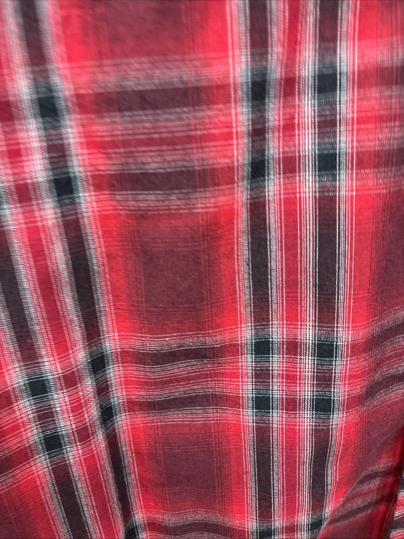 New Men’s ELY 1878 Red Black Plaid Long Sleeve Pearl Snap Large Q-51