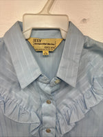 New Women’s ELY Championship Blue Long Sleeve Pearl Snap Large KK-111