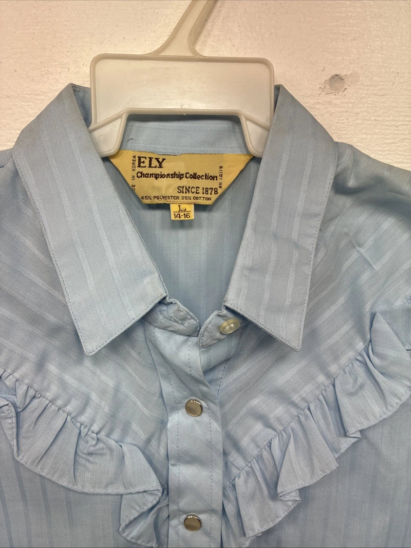 New Women’s ELY Championship Blue Long Sleeve Pearl Snap Large KK-111