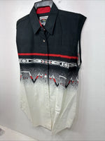 New women’s Cumberland Black White Design Short Sleeve Button Up Large MM-123