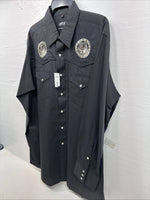 New Men’s White Horse Black Wolf Embroidered Long Sleeve Pearl Snap XL T-1
