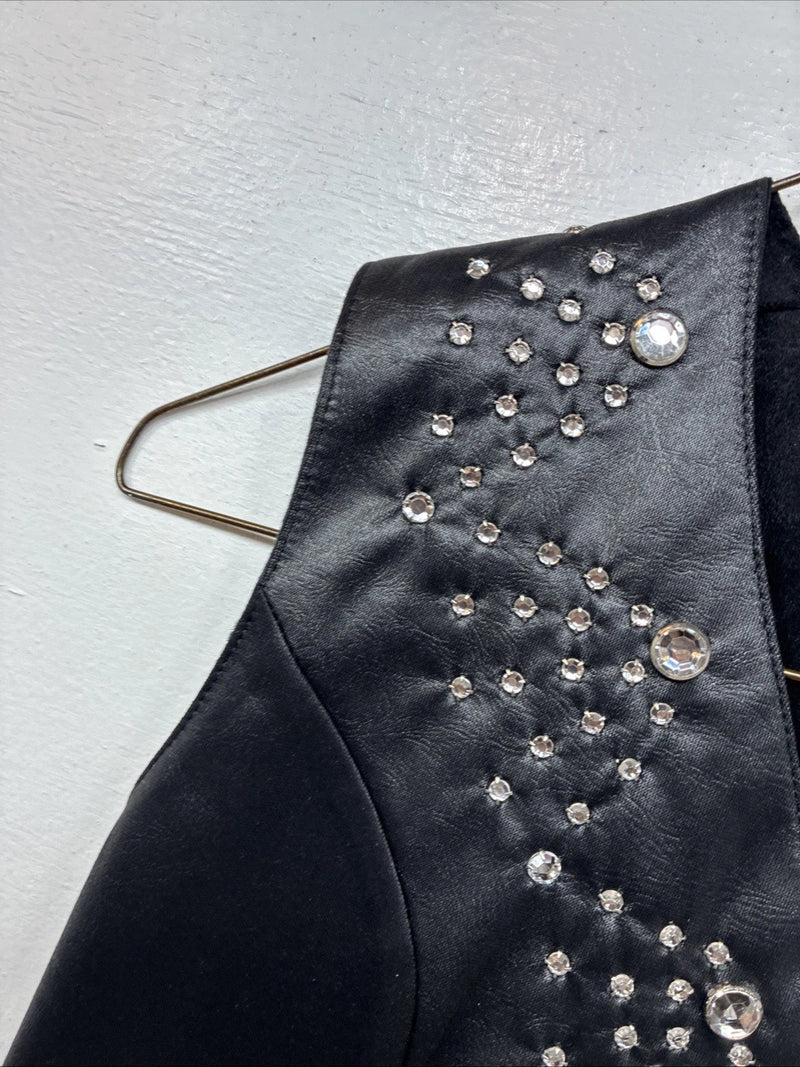 New Women’s 1848 RanchWear Black Rhinestone Sleeveless Vest Zip Up Medium YY-39