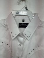 New Women’s White Horse White Gem Long Sleeve Pearl Snap 2XL II-1