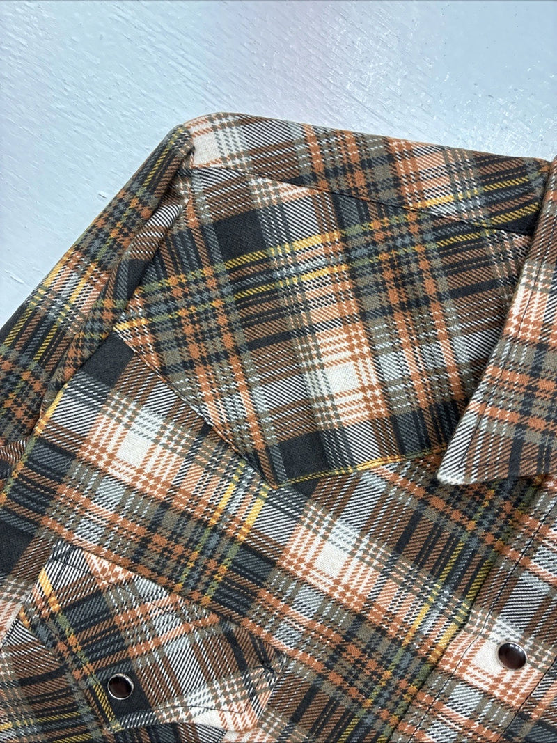 New Women’s Panhandle Slim Brown Plaid Long Sleeve Pearl Snap Size 34 MM-57