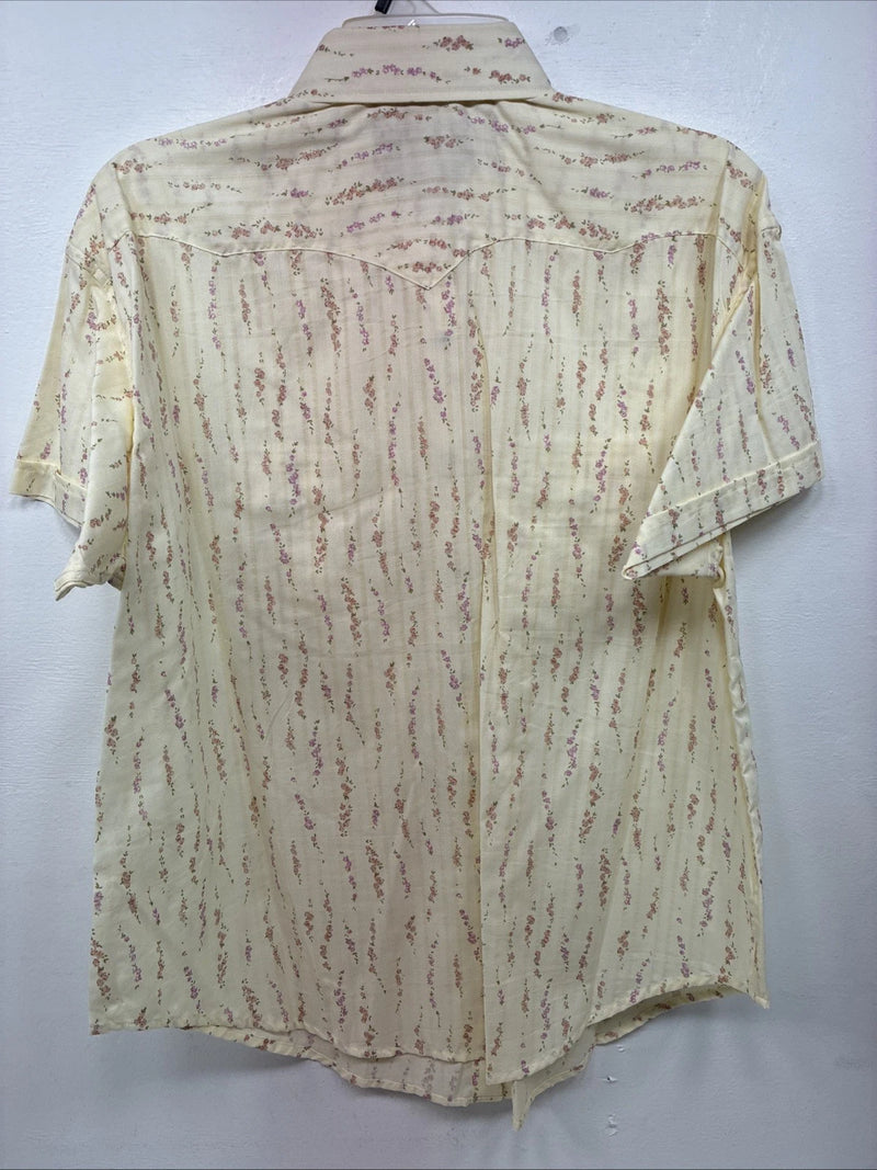 New Women’s White Horse Yellow Floral Short Sleeve Pearl Snap XL II-94