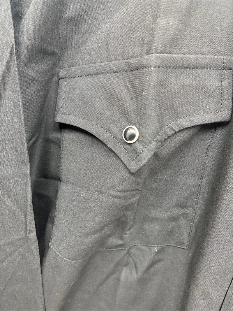 New Men’s ELY Cattleman Simple Black Long Sleeve Pearl Snap 16.5 Large M-54