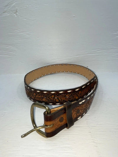 New Brown Genuine Leather Tooled And Weaved 32” Belt #78000 JJ-2
