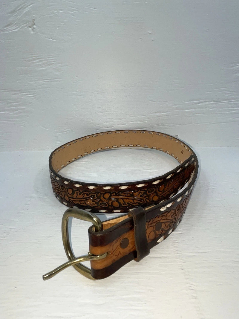 New Brown Genuine Leather Tooled And Weaved 32” Belt #78000 JJ-2