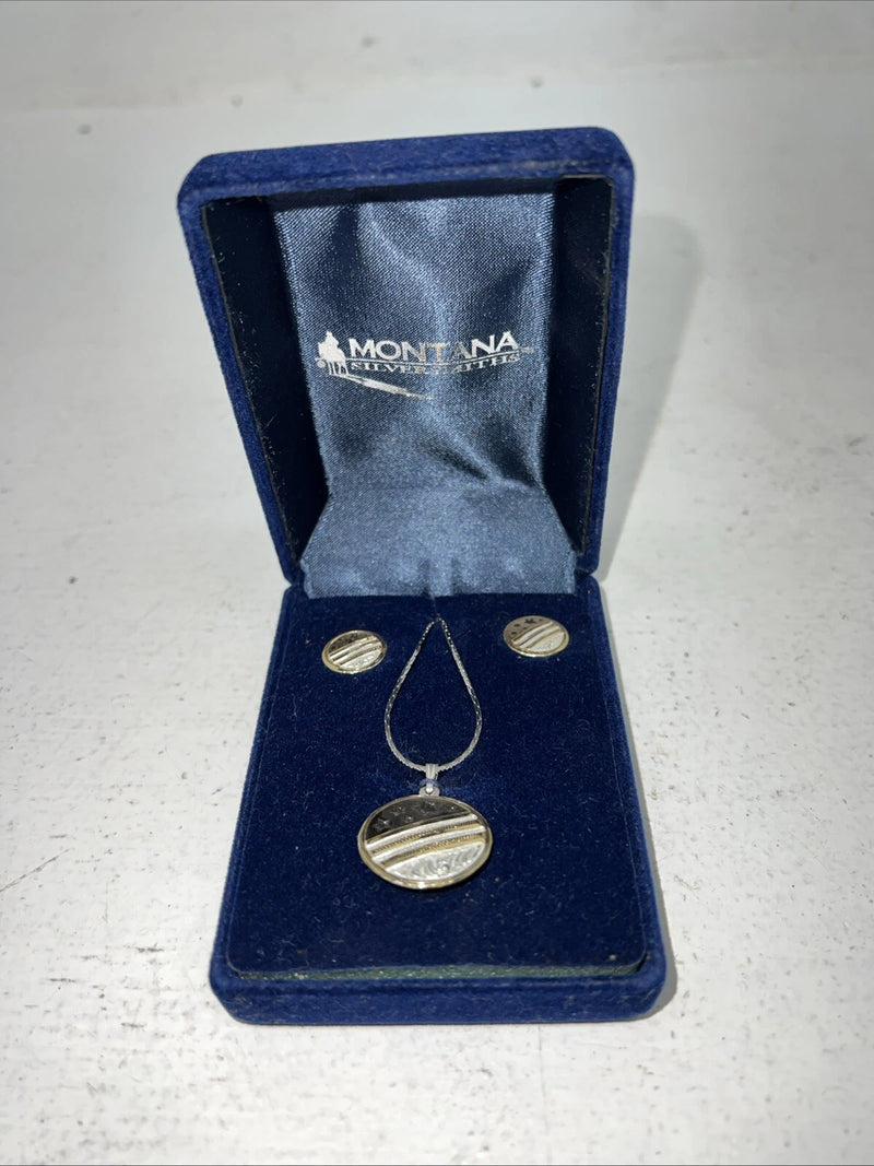 New Women’s Montana Silver Star And Stripe Necklace And Earring Set. JS615 A-29